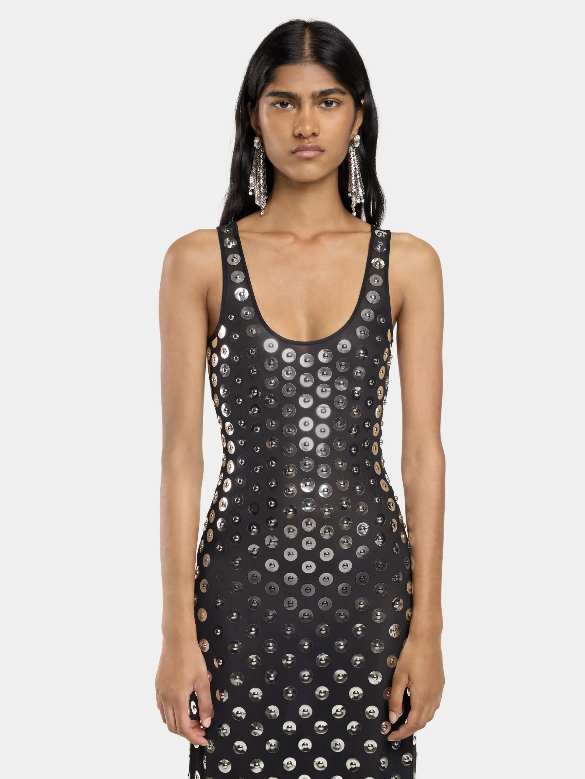 EMBROIDERED LONG DRESS IN SECOND SKIN JERSEY | Rabanne Outlet