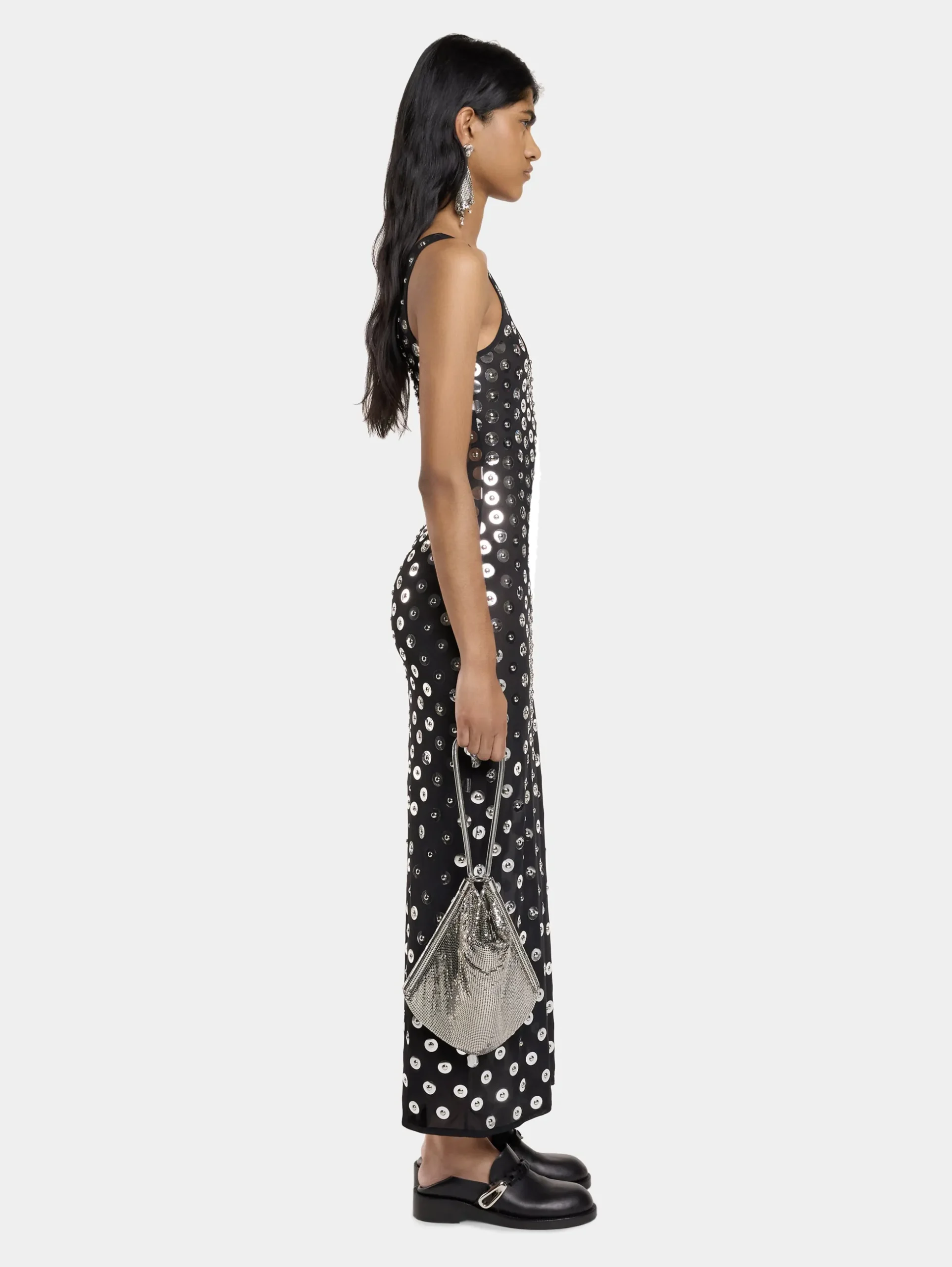 EMBROIDERED LONG DRESS IN SECOND SKIN JERSEY | Rabanne Outlet