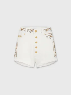 Embroidered off white denim shorts | Rabanne Cheap