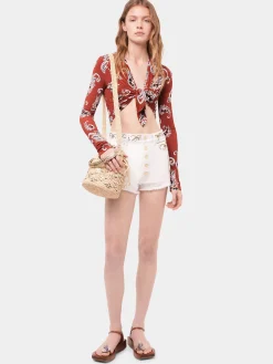 Embroidered off white denim shorts | Rabanne Cheap