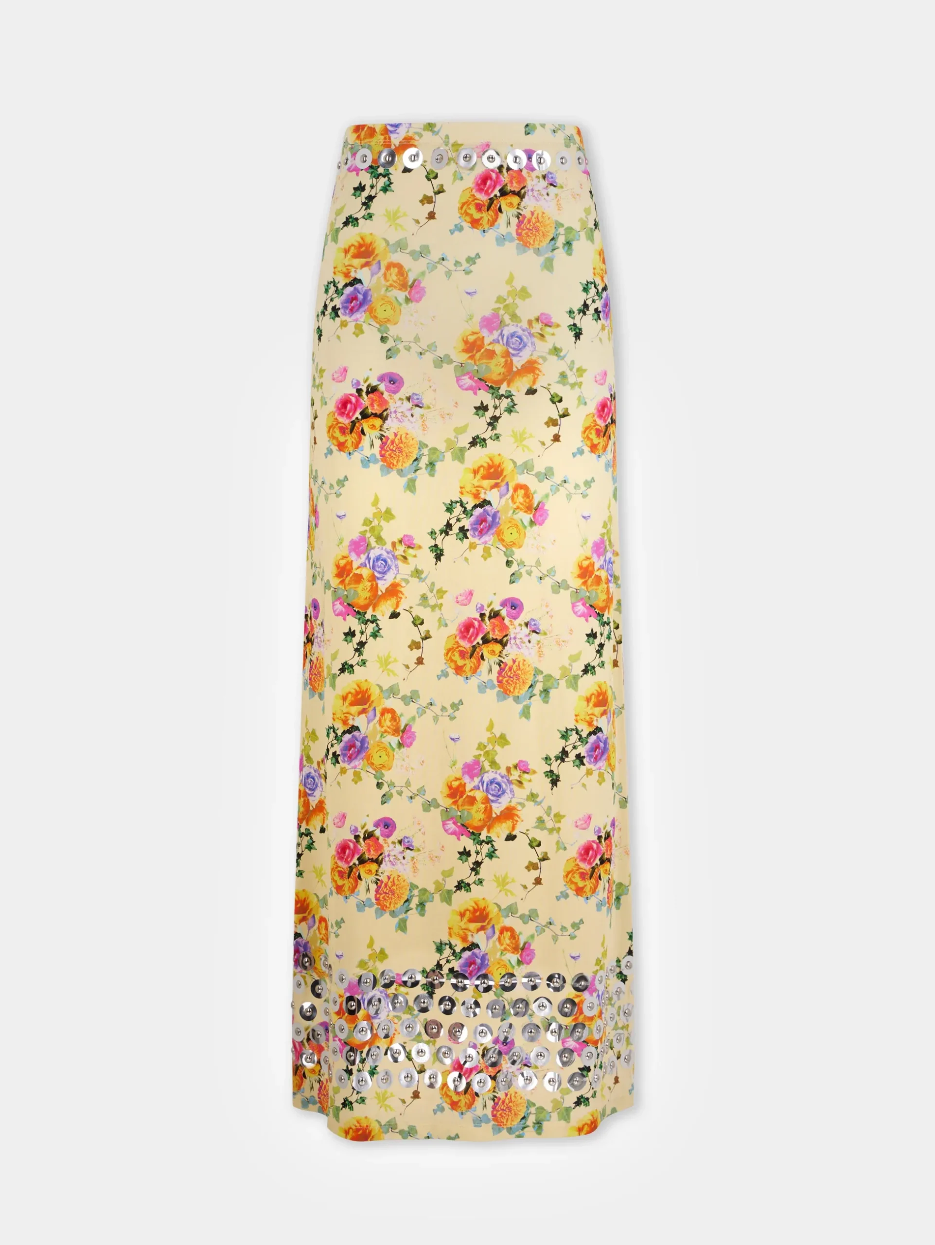 FLORAL LONG EMBELLISHED SKIRT IN SECOND SKIN JERSEY | Rabanne Best