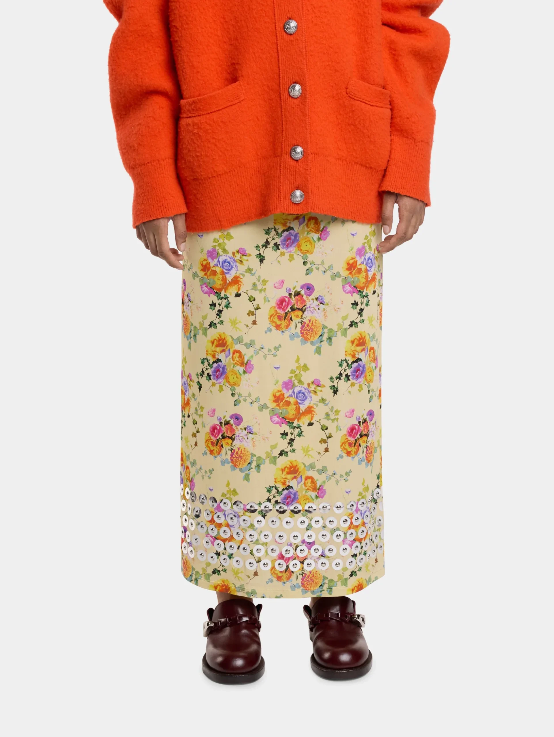 FLORAL LONG EMBELLISHED SKIRT IN SECOND SKIN JERSEY | Rabanne Best
