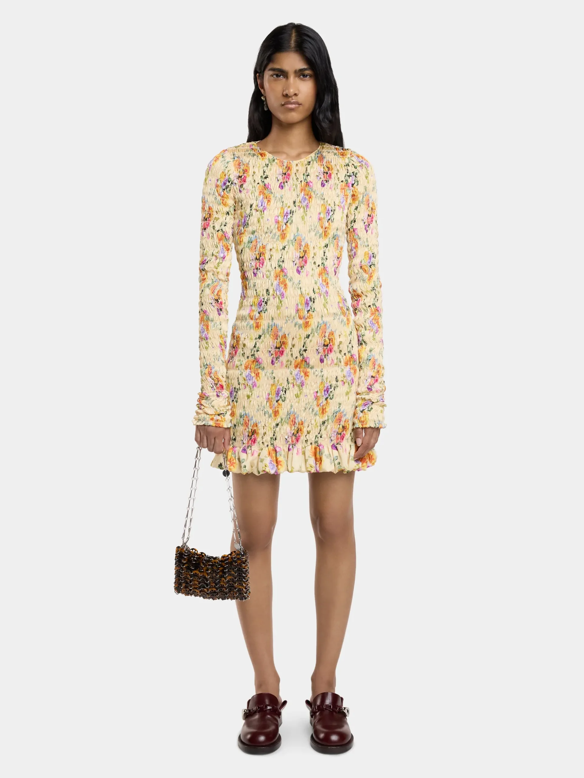 FLORAL SHORT SATIN DRESS | Rabanne Store