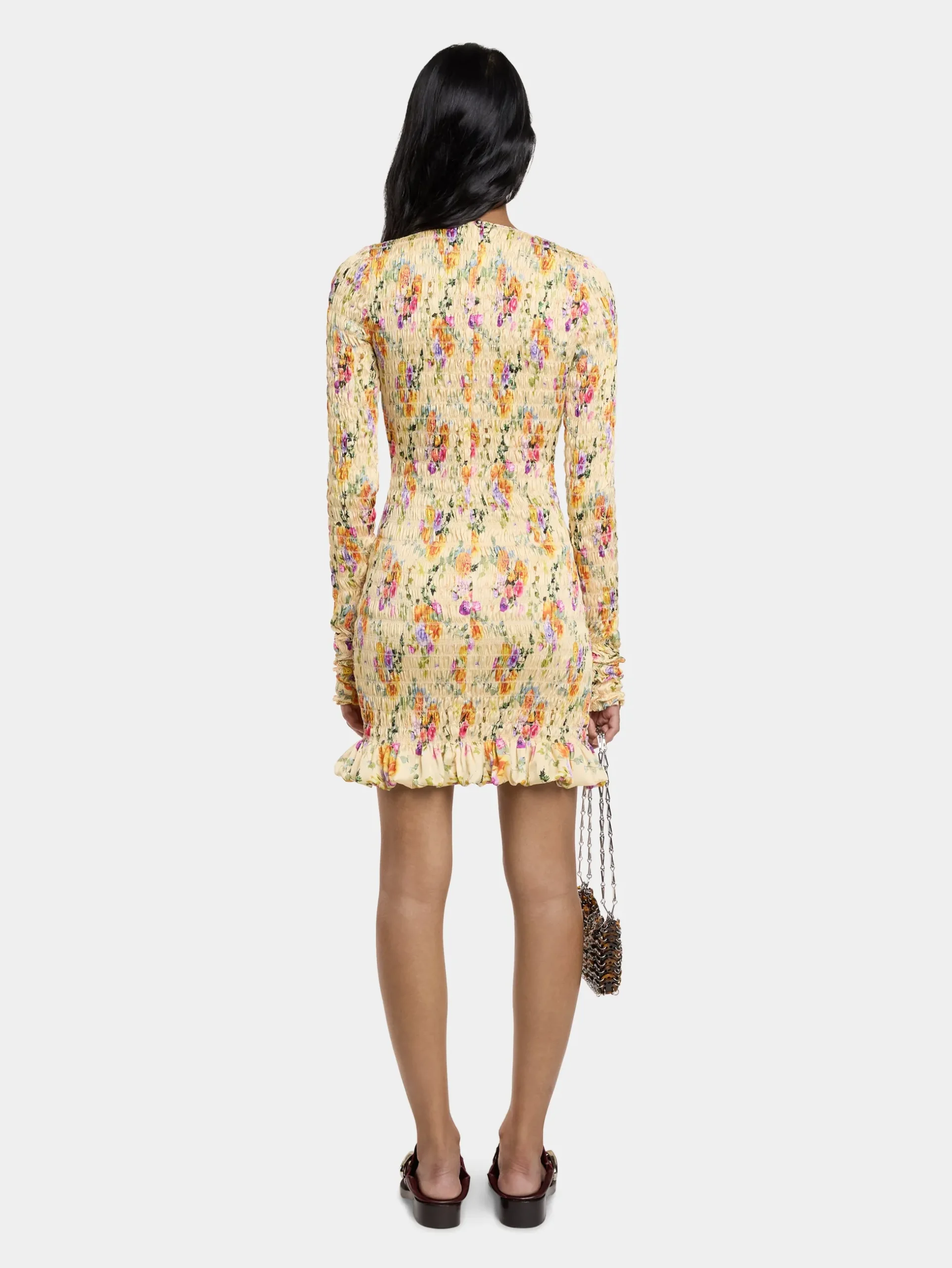 FLORAL SHORT SATIN DRESS | Rabanne Store