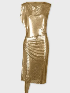 Gold chainmail drapé pression dress | Rabanne New