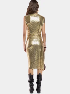 Gold chainmail drapé pression dress | Rabanne New
