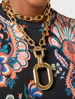 Gold double XL Link necklace with Pendant | Rabanne Sale