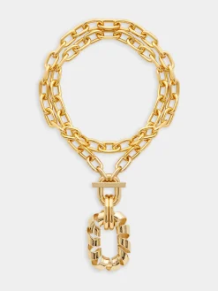 Gold Double XL link twist necklace with pendant | Rabanne Fashion