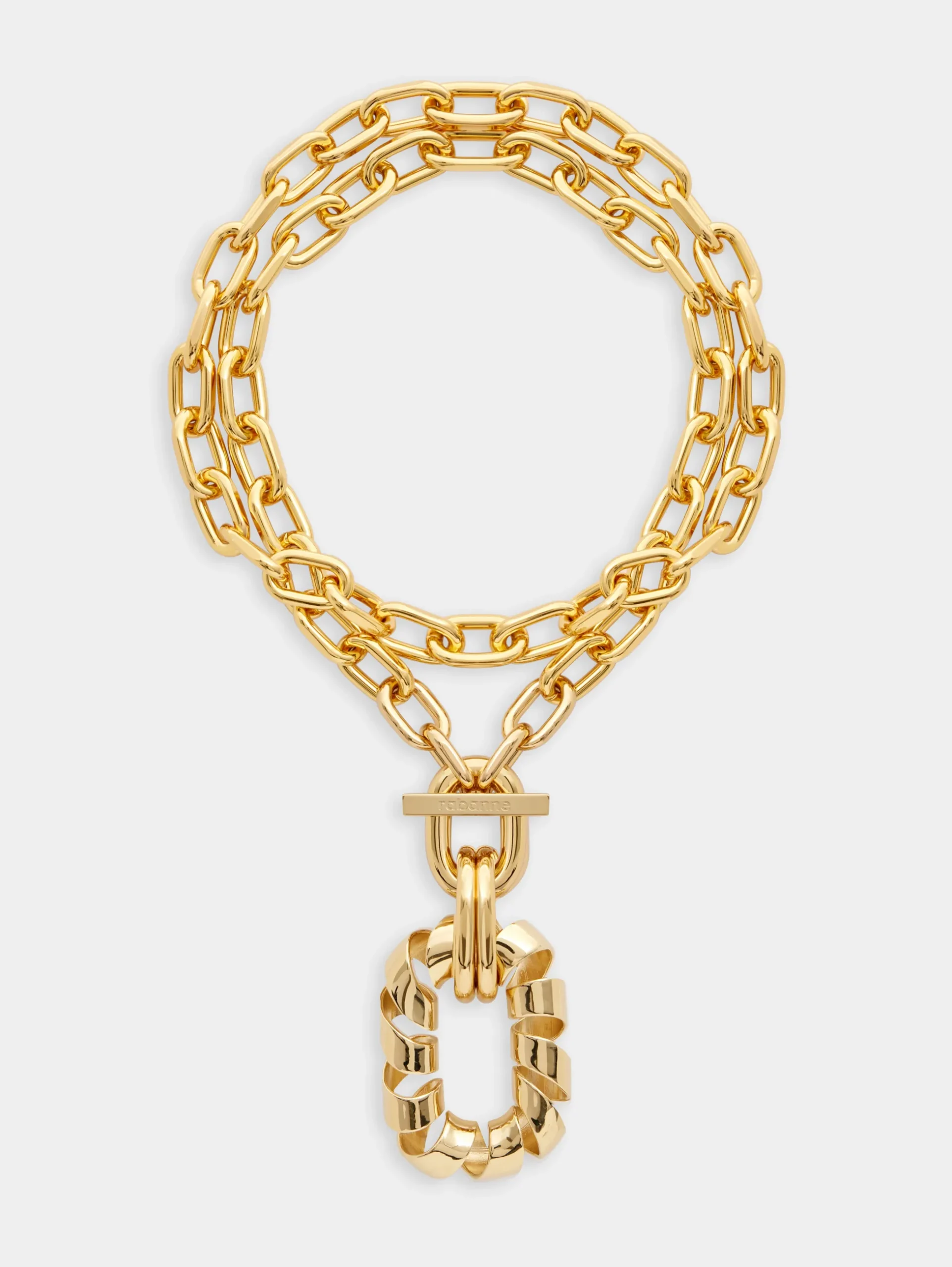 Gold Double XL link twist necklace with pendant | Rabanne Fashion