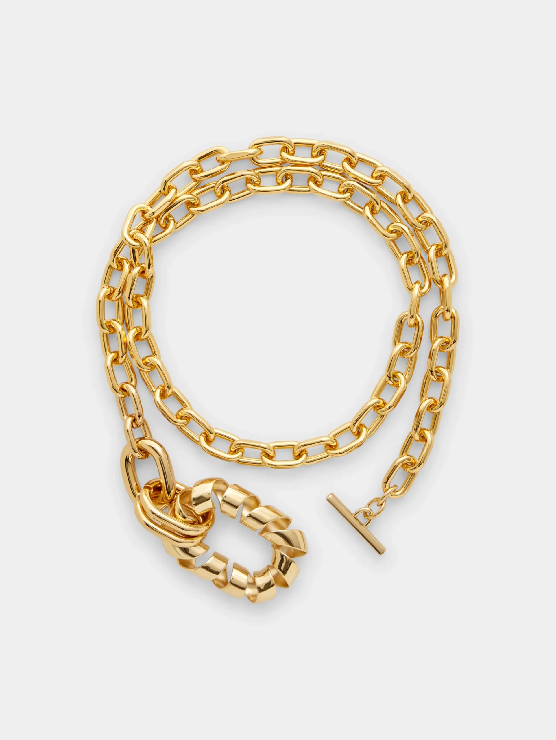 Gold Double XL link twist necklace with pendant | Rabanne Fashion