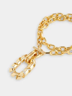 Gold Double XL link twist necklace with pendant | Rabanne Fashion