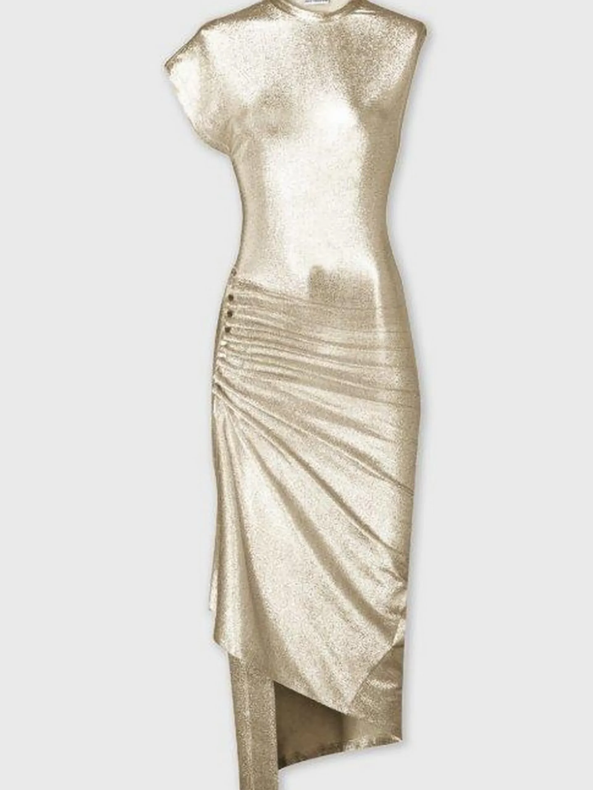 Gold drapé pression dress in lurex | Rabanne Outlet