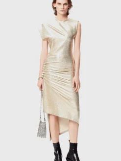Gold drapé pression dress in lurex | Rabanne Outlet