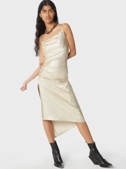 Gold drapé pression Dress in jersey | Rabanne Cheap