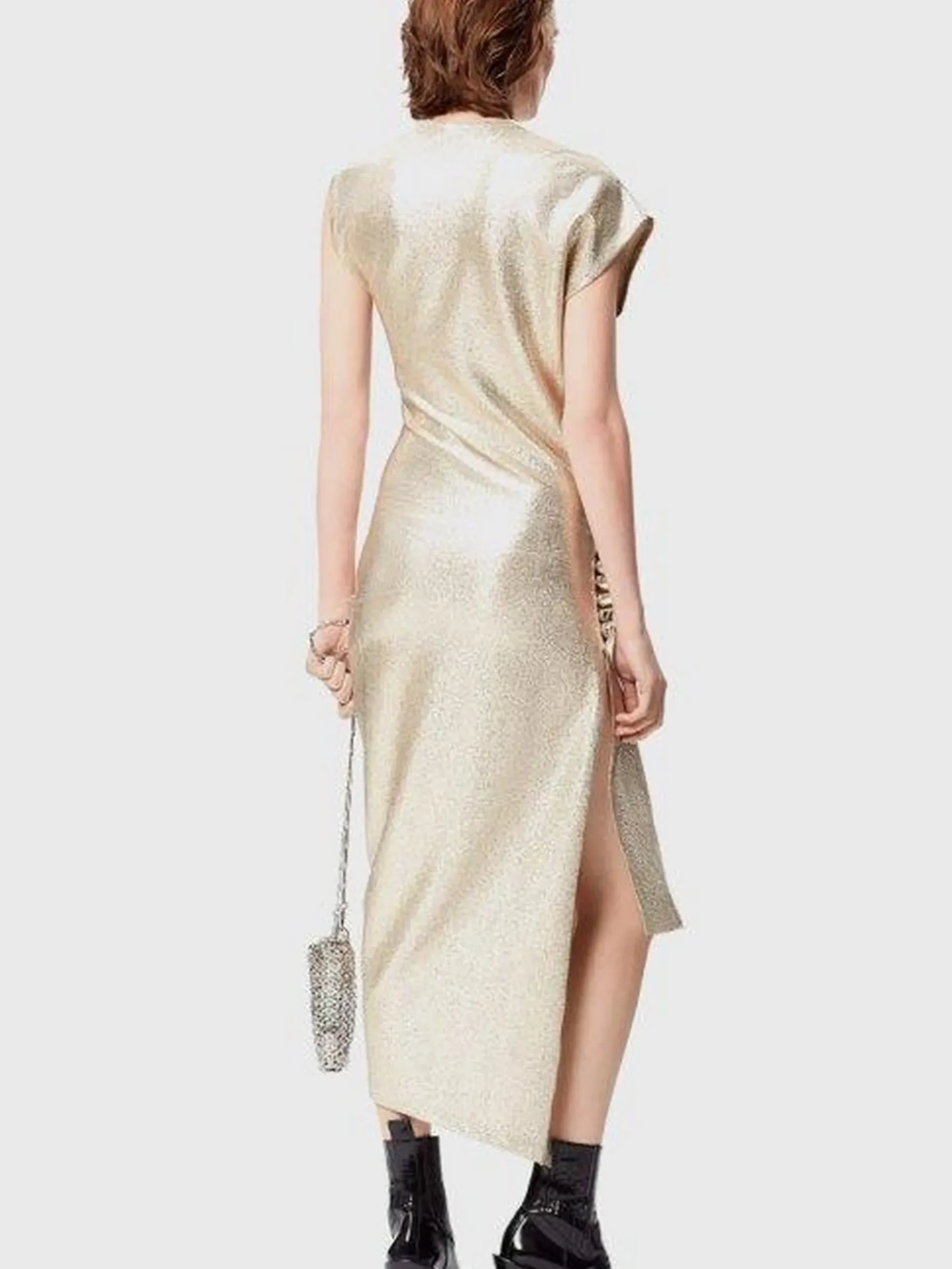 Gold drapé pression dress in lurex | Rabanne Outlet