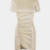 Gold Drapé pression mini dress in jersey | Rabanne Fashion
