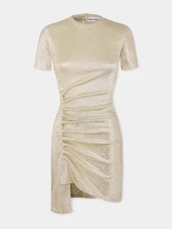 Gold Drapé pression mini dress in jersey | Rabanne Fashion