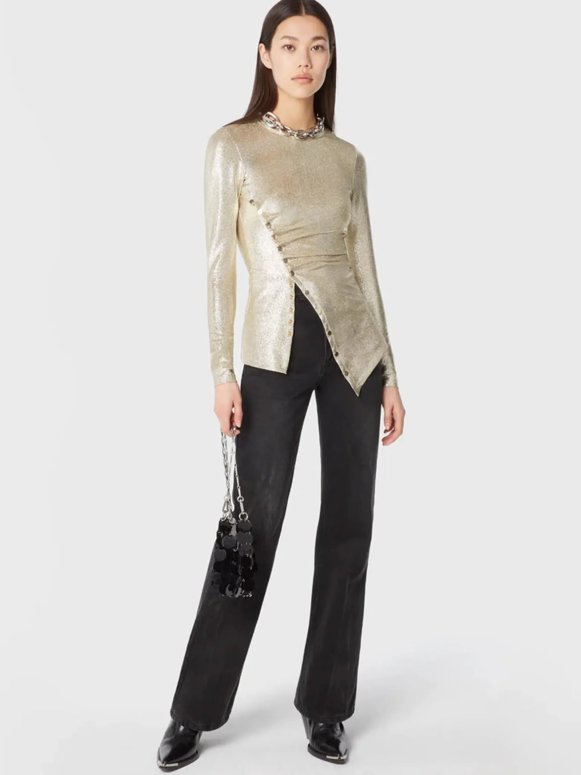 Gold drapé pression top in lurex | Rabanne Discount