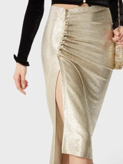 Gold mid-length drapé pression slit skirt | Rabanne Sale