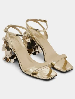 Gold sandals with sparkle discs heels | Rabanne Cheap