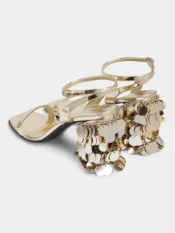 Gold sandals with sparkle discs heels | Rabanne Cheap