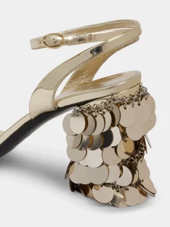 Gold sandals with sparkle discs heels | Rabanne Cheap