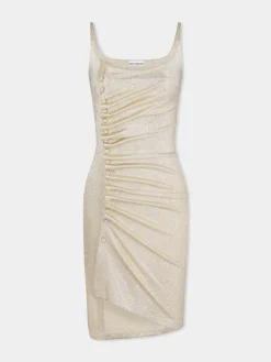 Gold sleeveless drapé pression mini dress | Rabanne Outlet