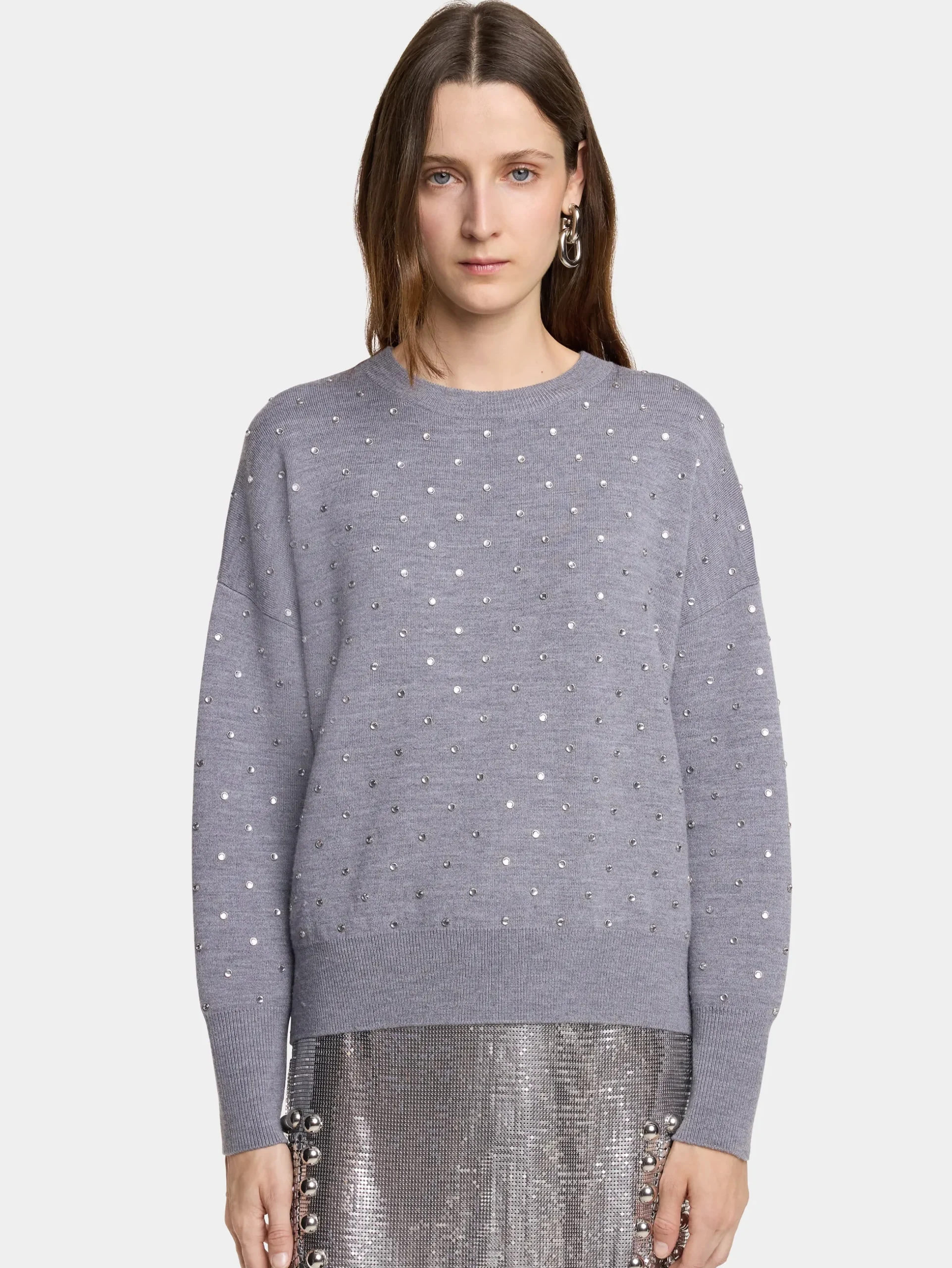 GREY CRYSTAL-EMBELLISHED SWEATER IN WOOL | Rabanne Discount