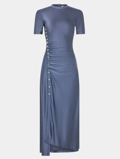GREY LONG GATHERED DRESS IN JERSEY | Rabanne Best Sale