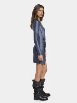 GREY SHORT GATHERED DRESS IN JERSEY | Rabanne Hot