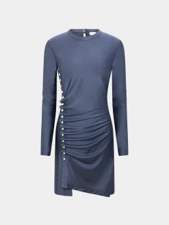 GREY SHORT GATHERED DRESS IN JERSEY | Rabanne Hot