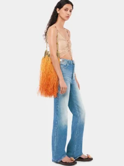 Iconic gold 1969 nano bag hand crafted with raffia fringes | Rabanne Cheap