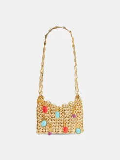 Iconic gold nano 1969 bag embelished with multi colored pampilles | Rabanne Clearance