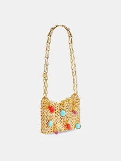 Iconic gold nano 1969 bag embelished with multi colored pampilles | Rabanne Clearance