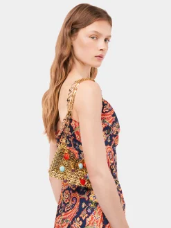 Iconic gold nano 1969 bag embelished with multi colored pampilles | Rabanne Clearance