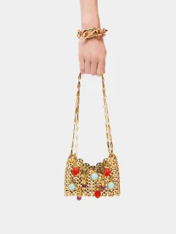 Iconic gold nano 1969 bag embelished with multi colored pampilles | Rabanne Clearance