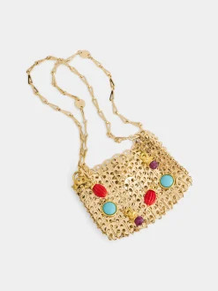 Iconic gold nano 1969 bag embelished with multi colored pampilles | Rabanne Clearance