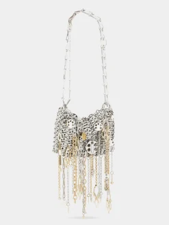 Iconic silver nano 1969 bag assembled with metallic pampilles | Rabanne Fashion
