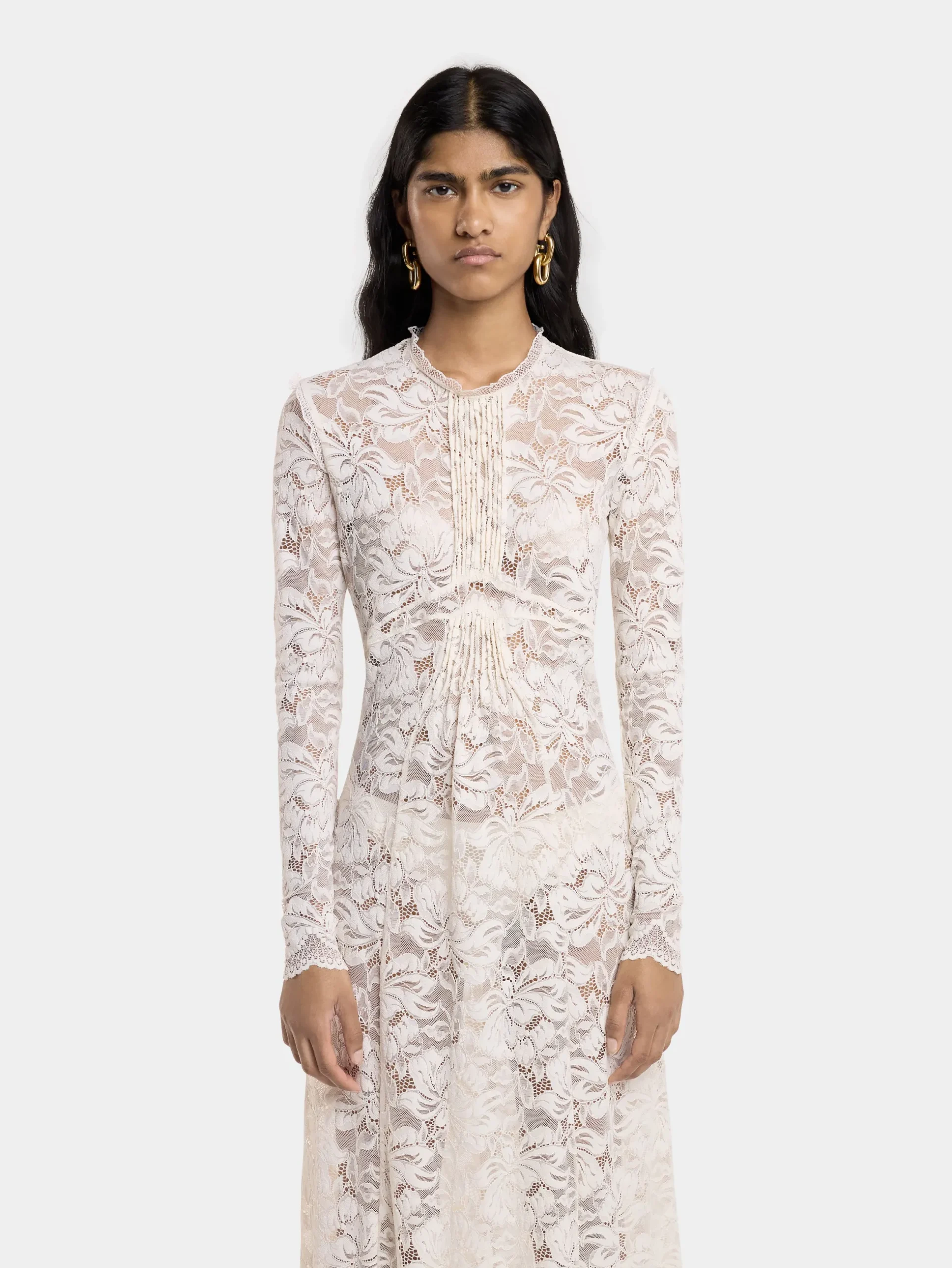 IVORY LONG DRESS IN LACE | Rabanne Store