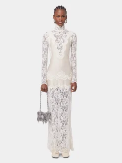 IVORY LONG DRESS IN LACE AND JERSEY | Rabanne Cheap