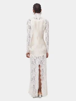 IVORY LONG DRESS IN LACE AND JERSEY | Rabanne Cheap
