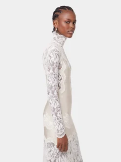IVORY LONG DRESS IN LACE AND JERSEY | Rabanne Cheap