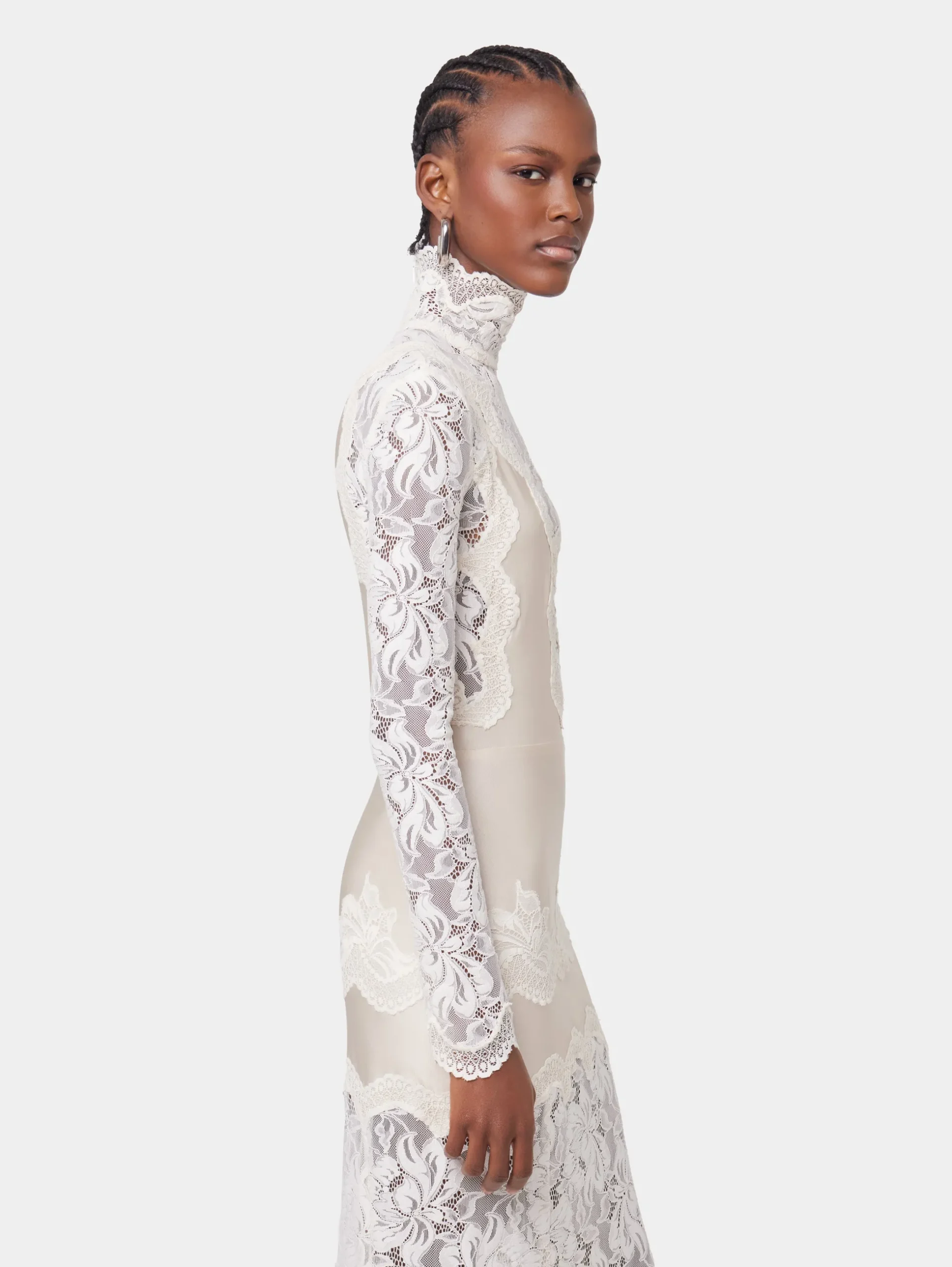 IVORY LONG DRESS IN LACE AND JERSEY | Rabanne Cheap