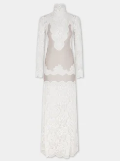 IVORY LONG DRESS IN LACE AND JERSEY | Rabanne Cheap