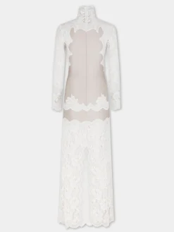 IVORY LONG DRESS IN LACE AND JERSEY | Rabanne Cheap