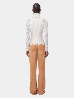 IVORY LONG SLEEVE TOP IN LACE AND JERSEY | Rabanne Outlet