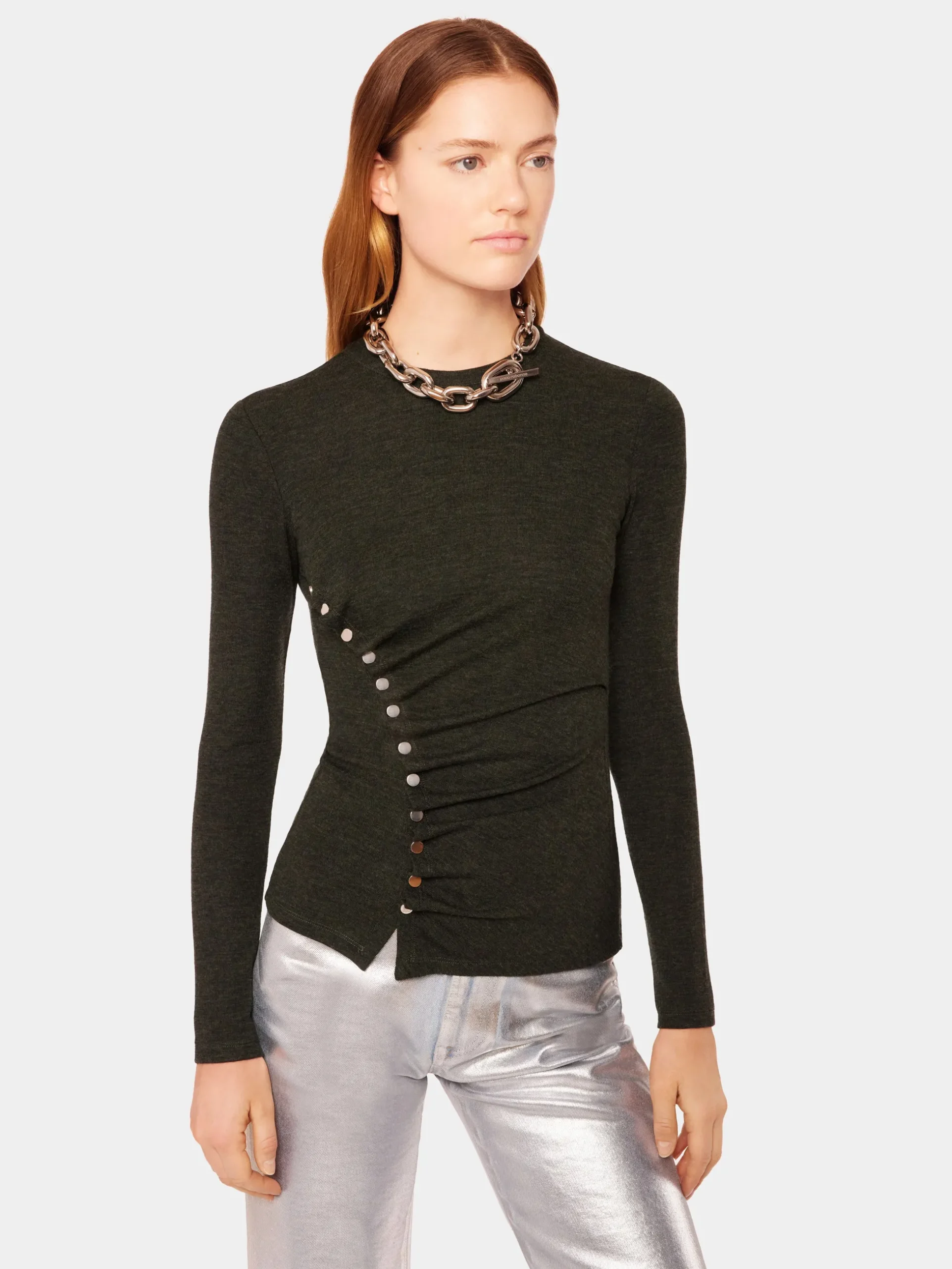 Khaki drapé pression top | Rabanne New