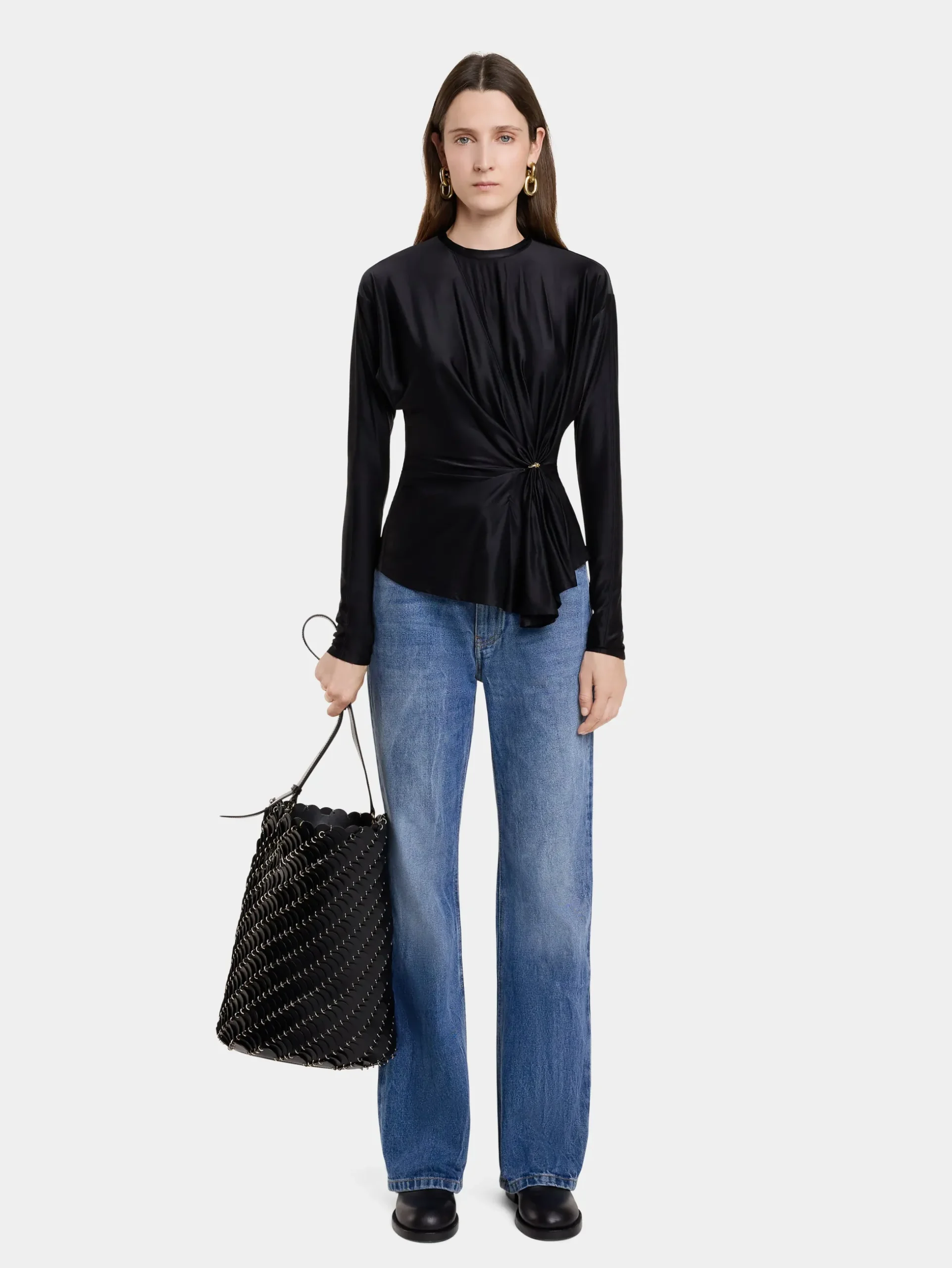 Large Black bucket Paco bag in leather | Rabanne Cheap