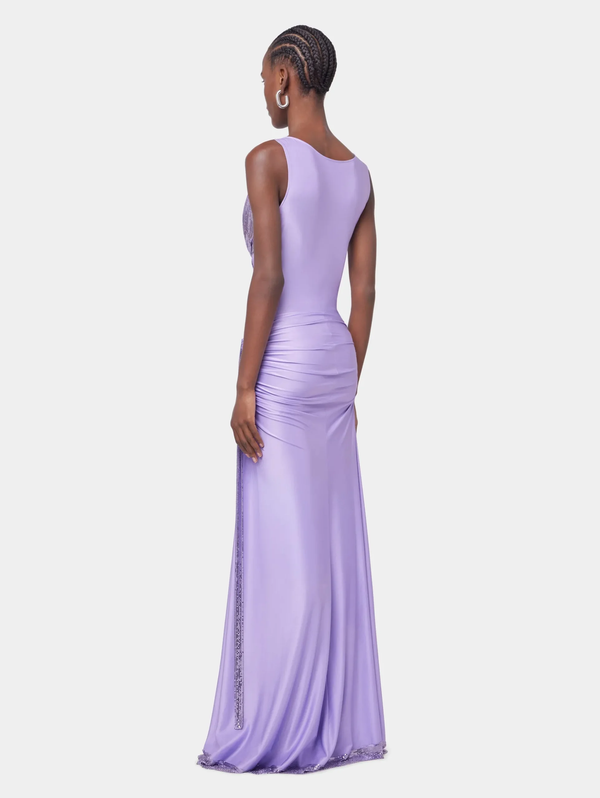 LAVENDER LONG DRESS IN MESH AND JERSEY | Rabanne New