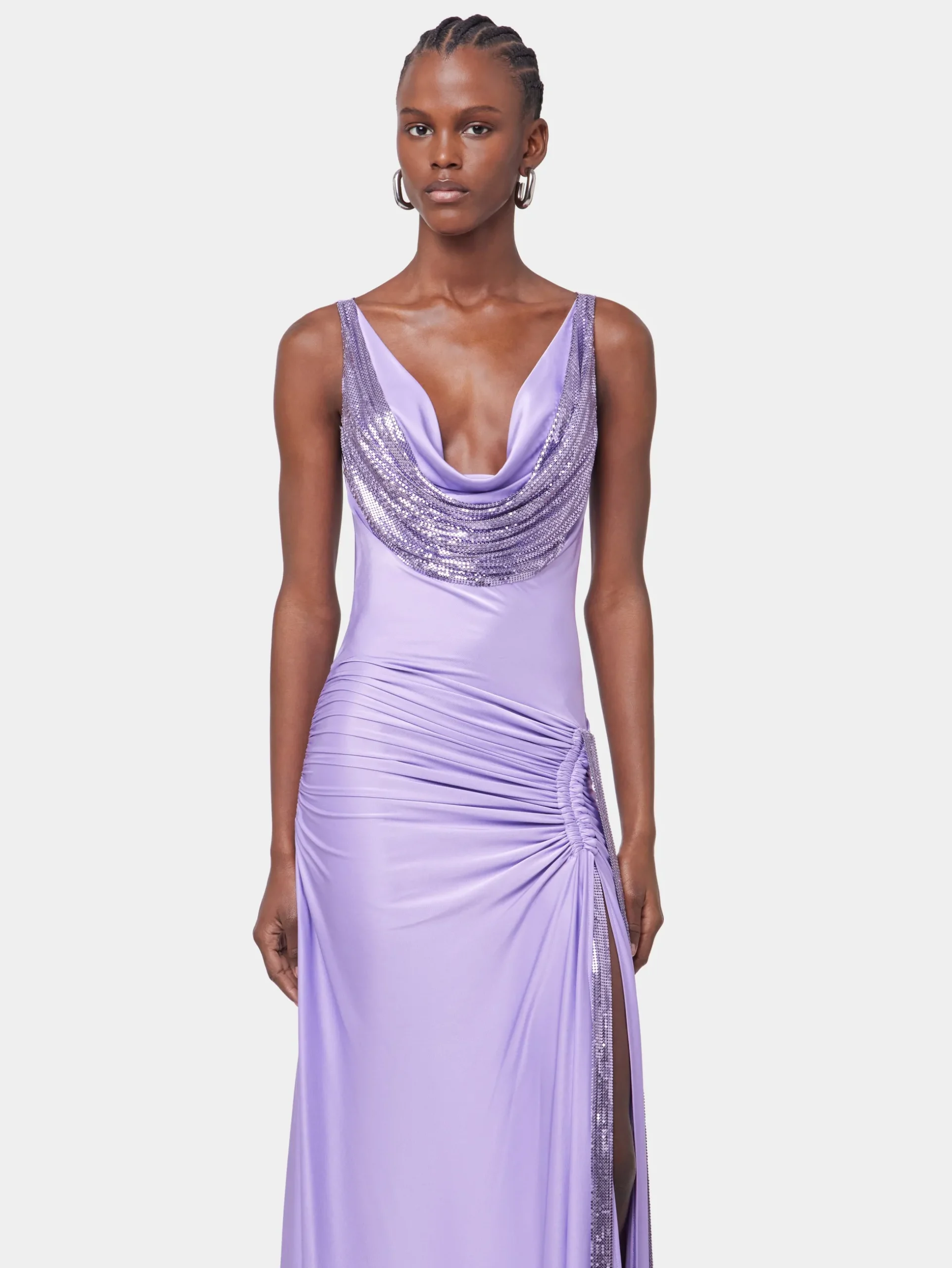 LAVENDER LONG DRESS IN MESH AND JERSEY | Rabanne New